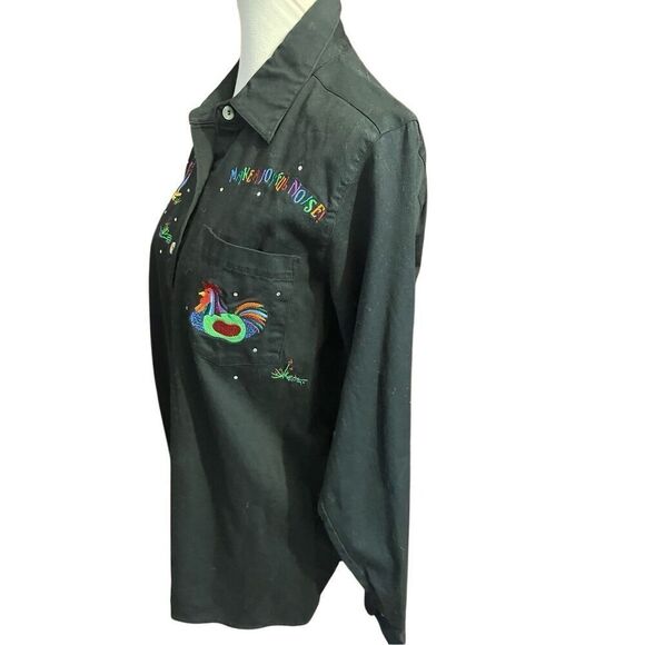 Quacker Factory Vintage 90’s Black Long Sleeve Button Down Shirt Embroidered Roo - Picture 7 of 16